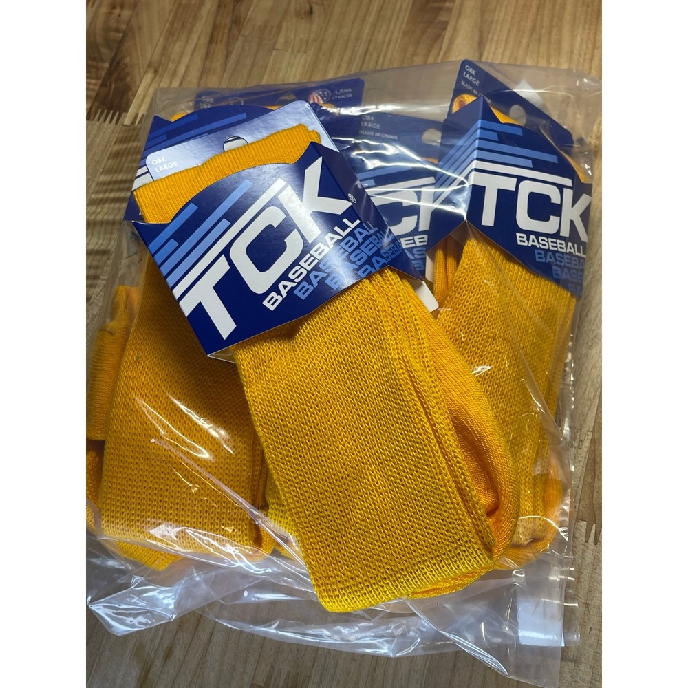 TCK Baseball Practice Socks Lot of 7 Gold Yellow Over The Calf Size Large 86398